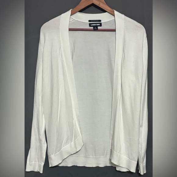 Lands' End Women's white Cardigan Sweater 100% supima cotton - Picture 1 of 4